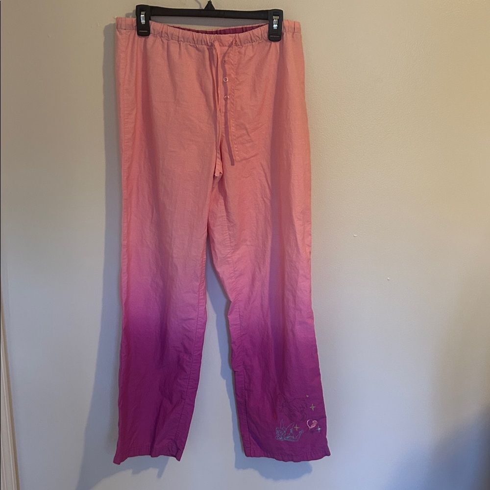 Disney Vintage 2 Tinker Bell Ombre Sleep Pants 100% Cotton Large - Picture 2 of 6